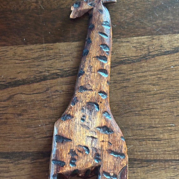 Wooden Hand Carved Giraffe Salad Fork Utensil Safari Africa - Picture 2 of 4